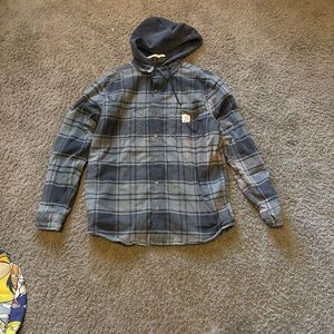 Carhartt Black and Gray Hooded Plaid Shirt